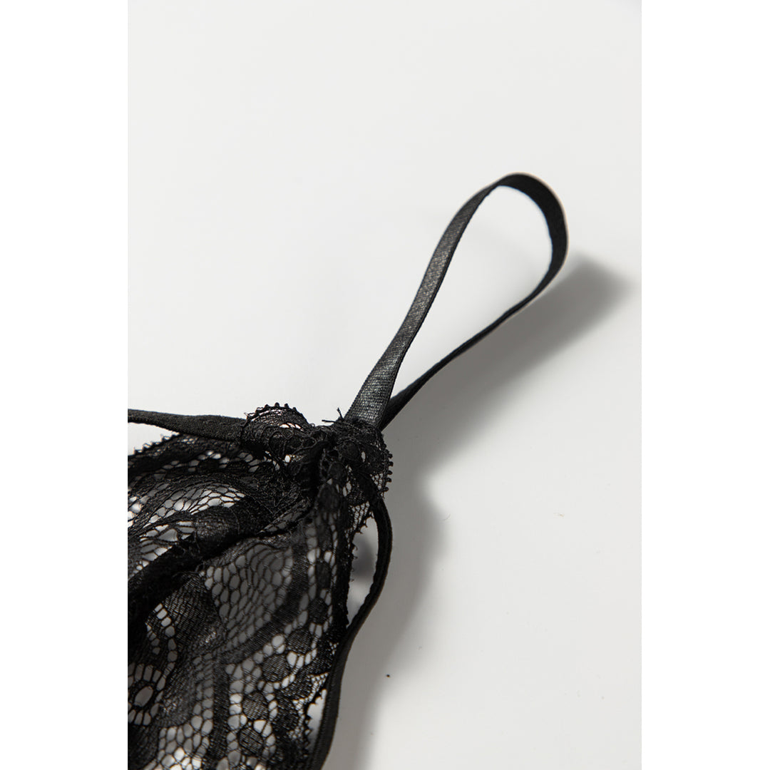 Womens 3pcs Black Fan-shaped Lace Ruffled Mesh Bralette Set Image 11