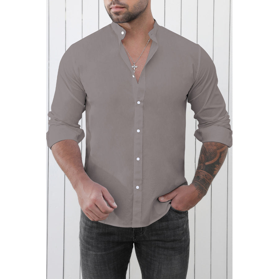 Mens Gray Solid Button-up Long Sleeve Shirt Image 1