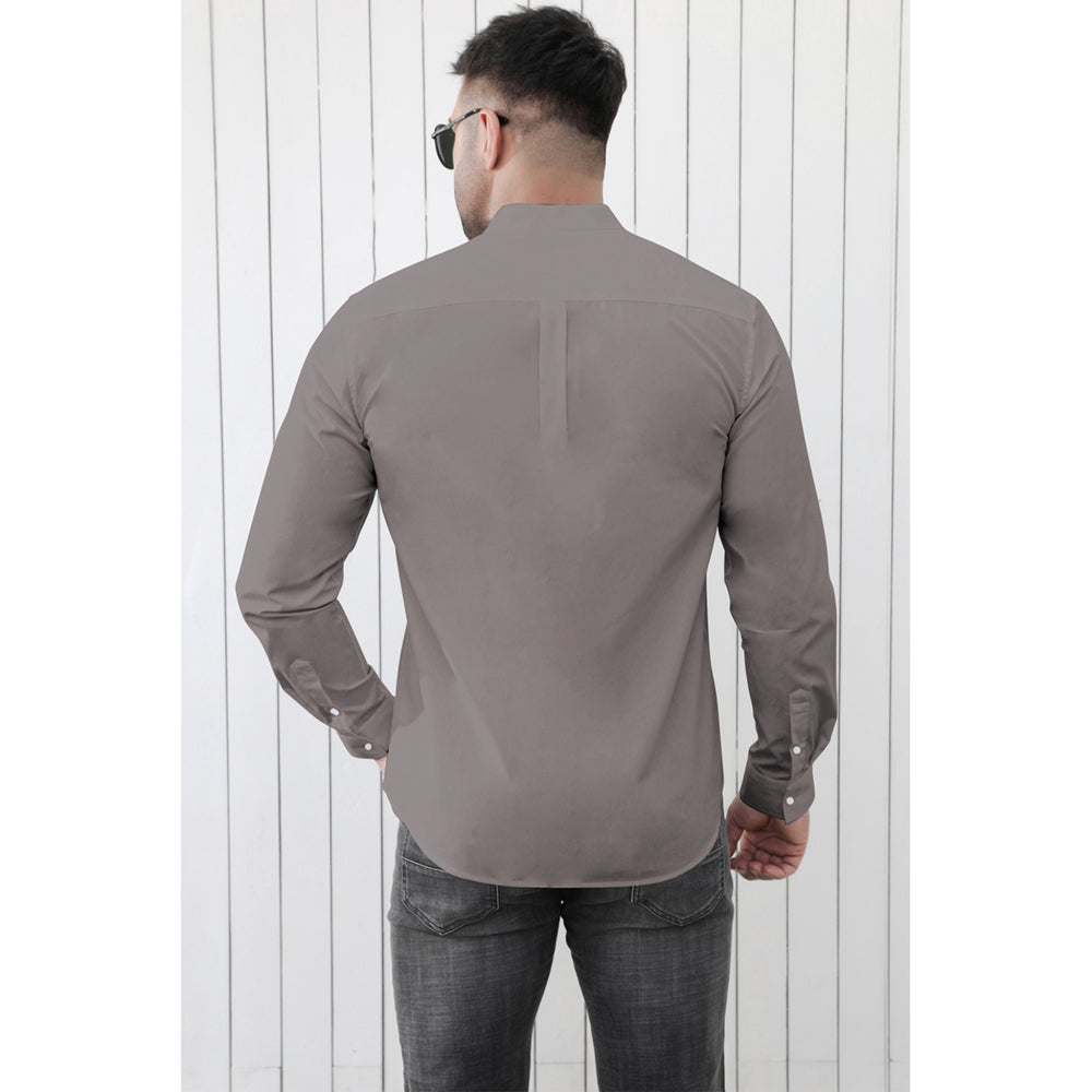 Mens Gray Solid Button-up Long Sleeve Shirt Image 2