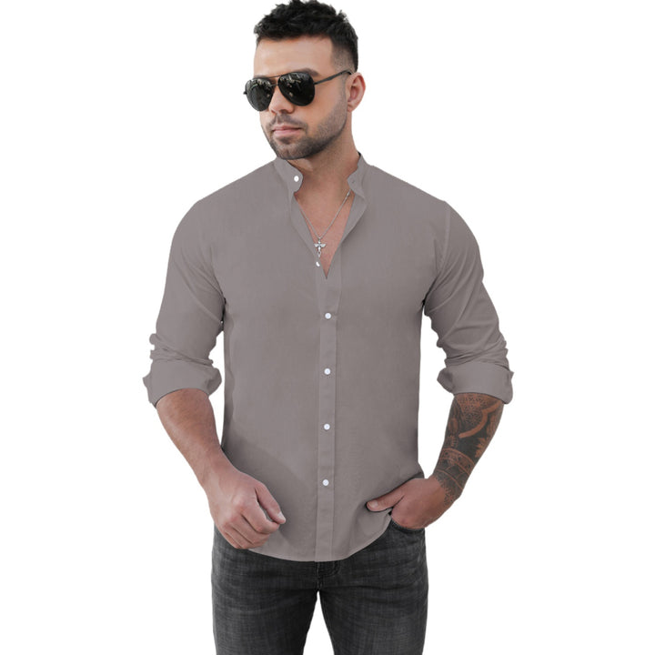 Mens Gray Solid Button-up Long Sleeve Shirt Image 6