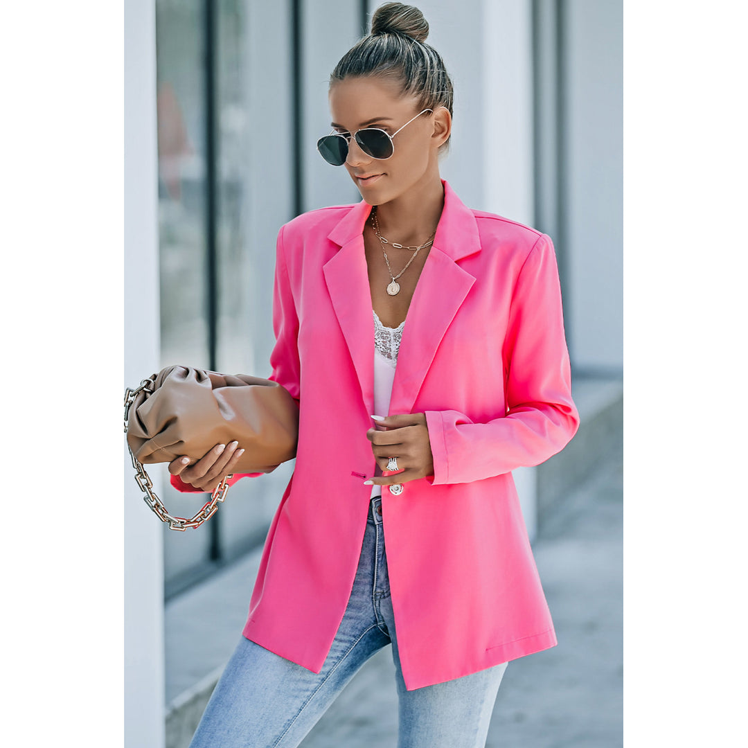 Womens Pink Solid Lapel Collar Back Chain Blazer Image 3