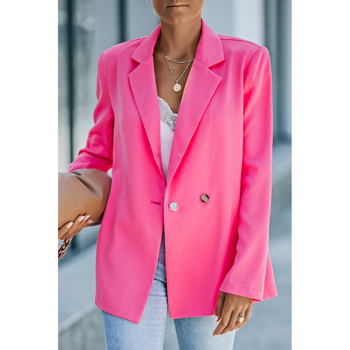 Womens Pink Solid Lapel Collar Back Chain Blazer Image 6