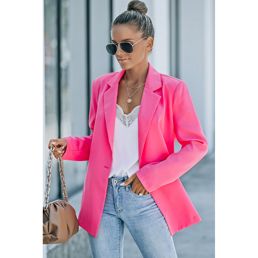 Womens Pink Solid Lapel Collar Back Chain Blazer Image 7