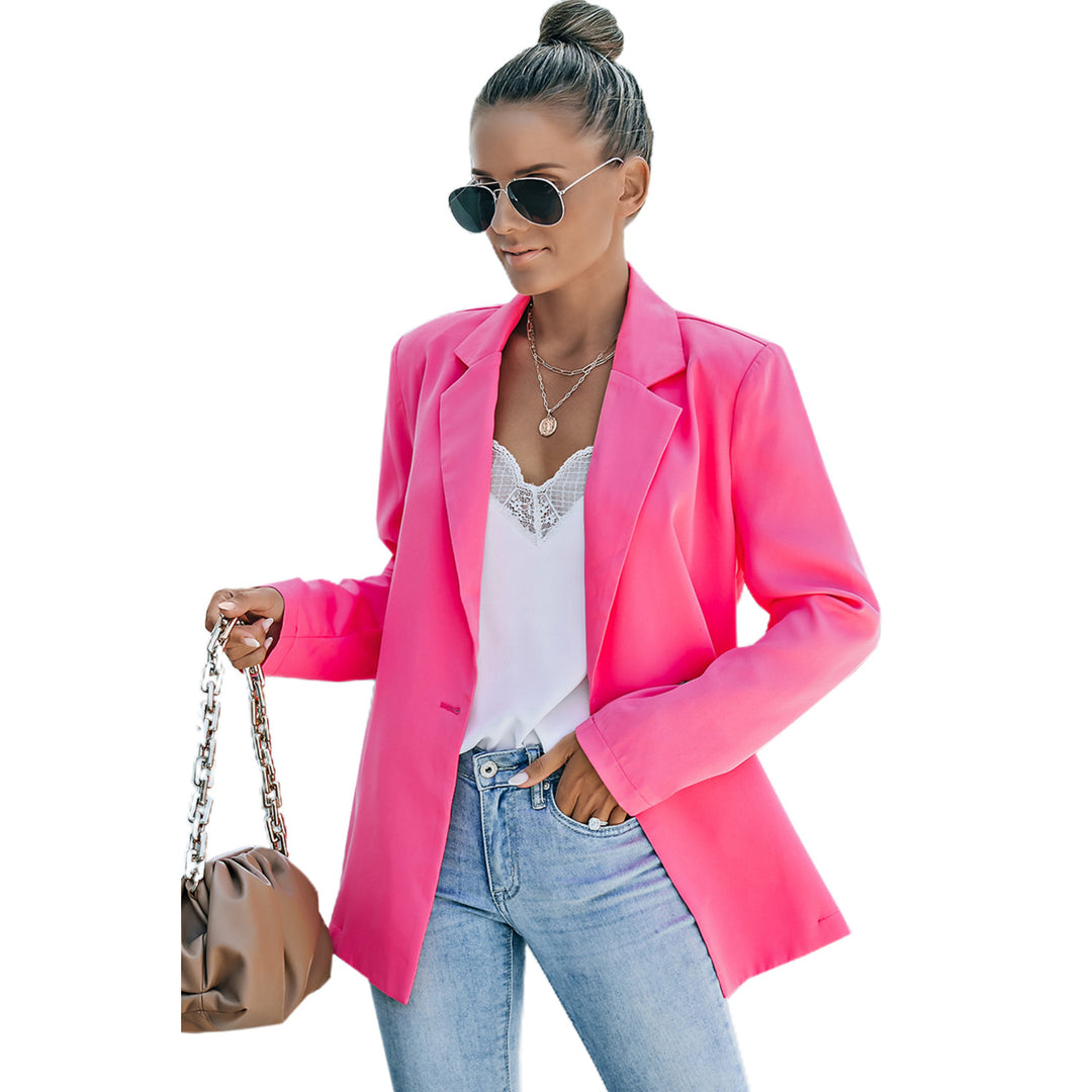 Womens Pink Solid Lapel Collar Back Chain Blazer Image 8
