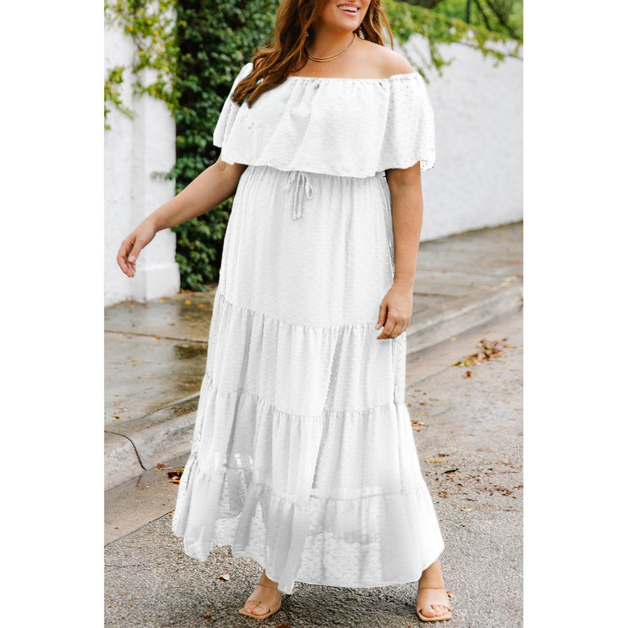 Womens White Swiss Dot Plus Size Ruffle Tiered Maxi Dress Image 1