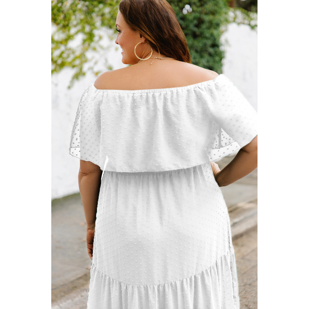Womens White Swiss Dot Plus Size Ruffle Tiered Maxi Dress Image 2