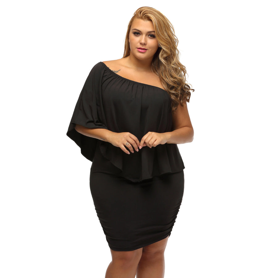 Womens Plus size Dressing Layered Black Mini Poncho Dress Image 1