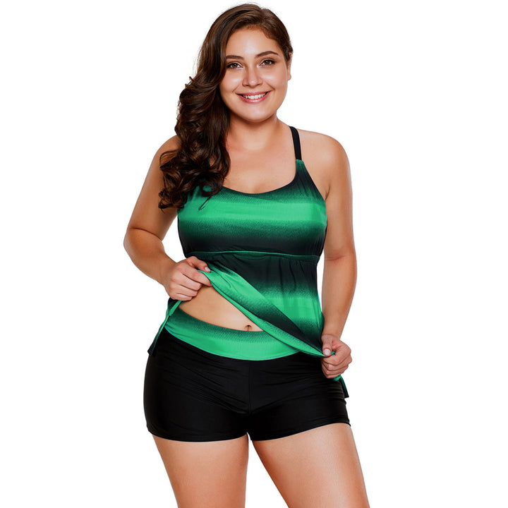 Womens Greenish Strappy Hollow-out Back Plus Size Tankini Image 4