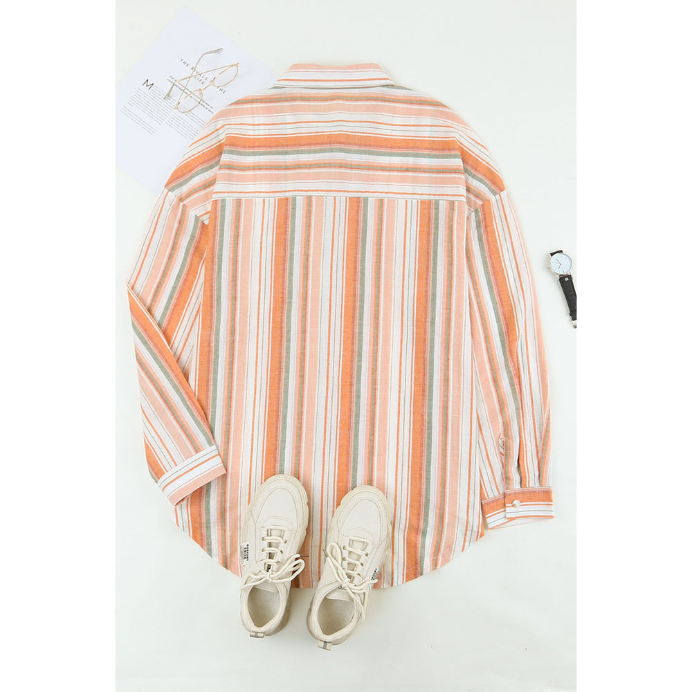 Womens Orange Plus Size Striped Shirt with Chest Pockets Image 2
