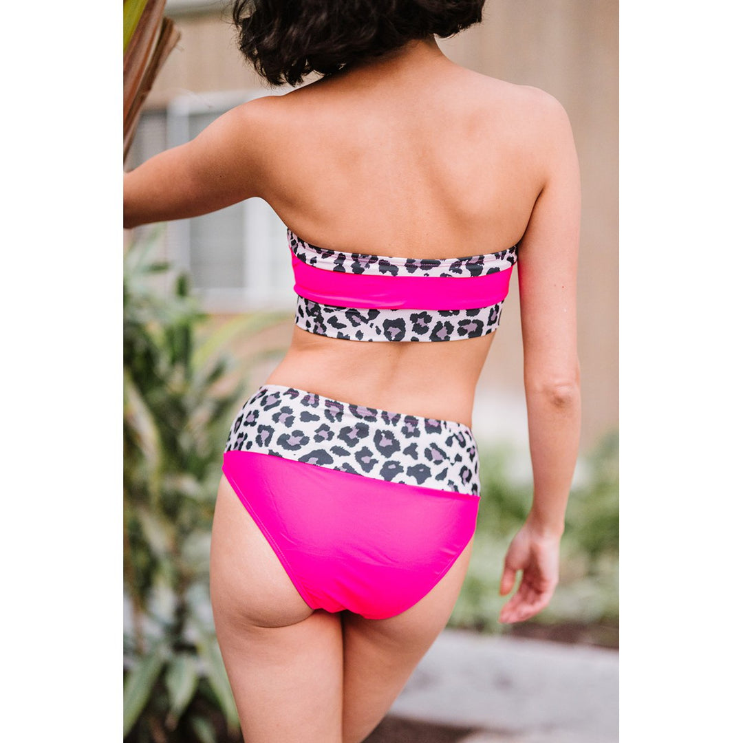 Womens Pink Leopard Print Trim Bandeau Bikini Image 1