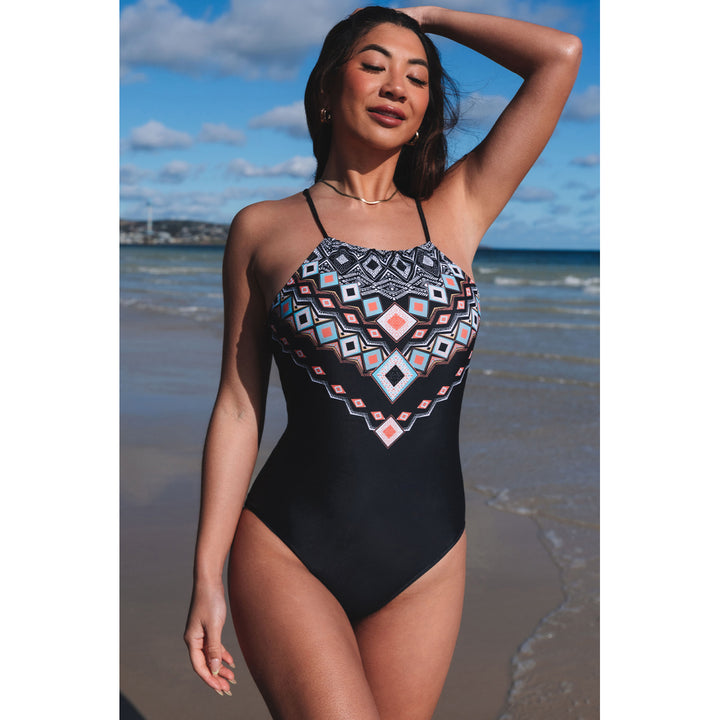 Womens Black Geometry Accent One Piece Swimsuit Image 7