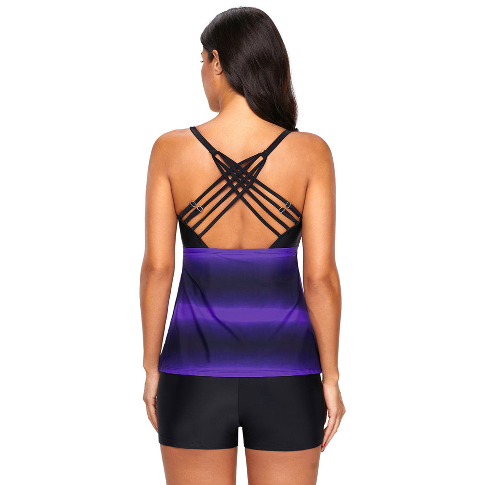 Womens Purple Strappy Hollow-out Back Tankini Image 2