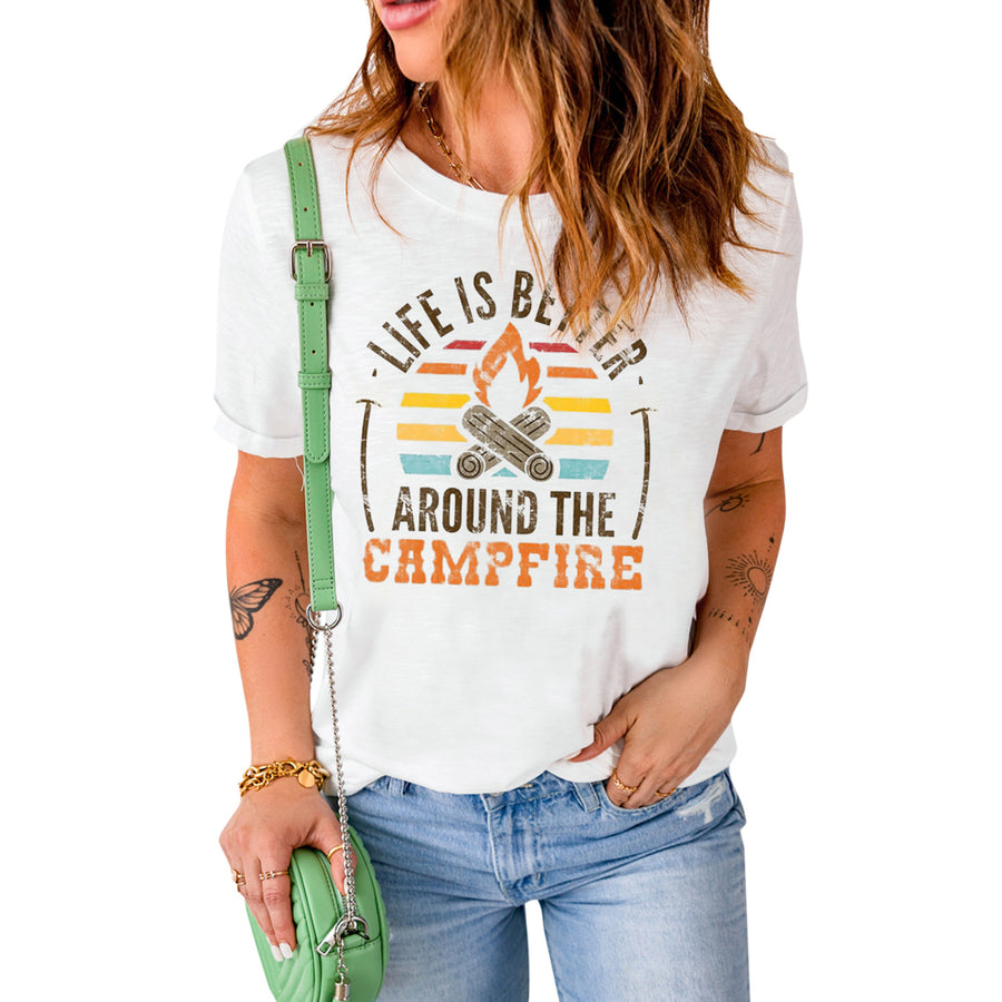 Womens White Life Is Better Around The Campfire Graphic Tee Image 1