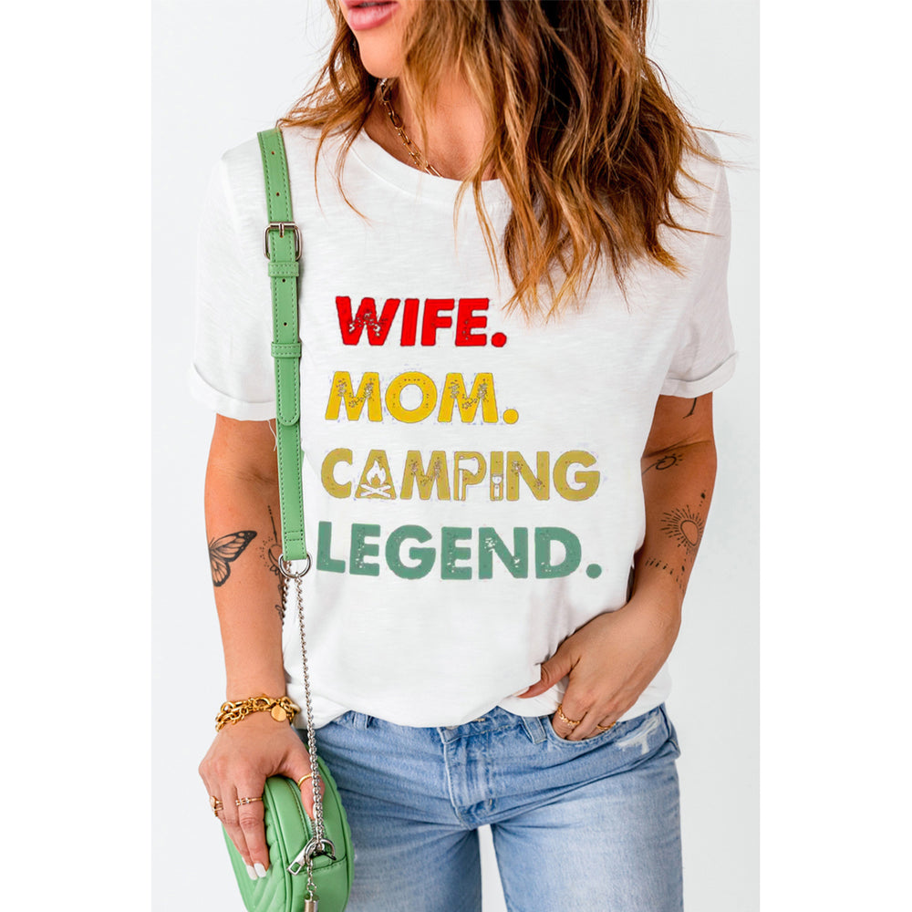 Womens White WIFE MOM CAMPING LEGEND Short Sleeve T Shirt Image 2