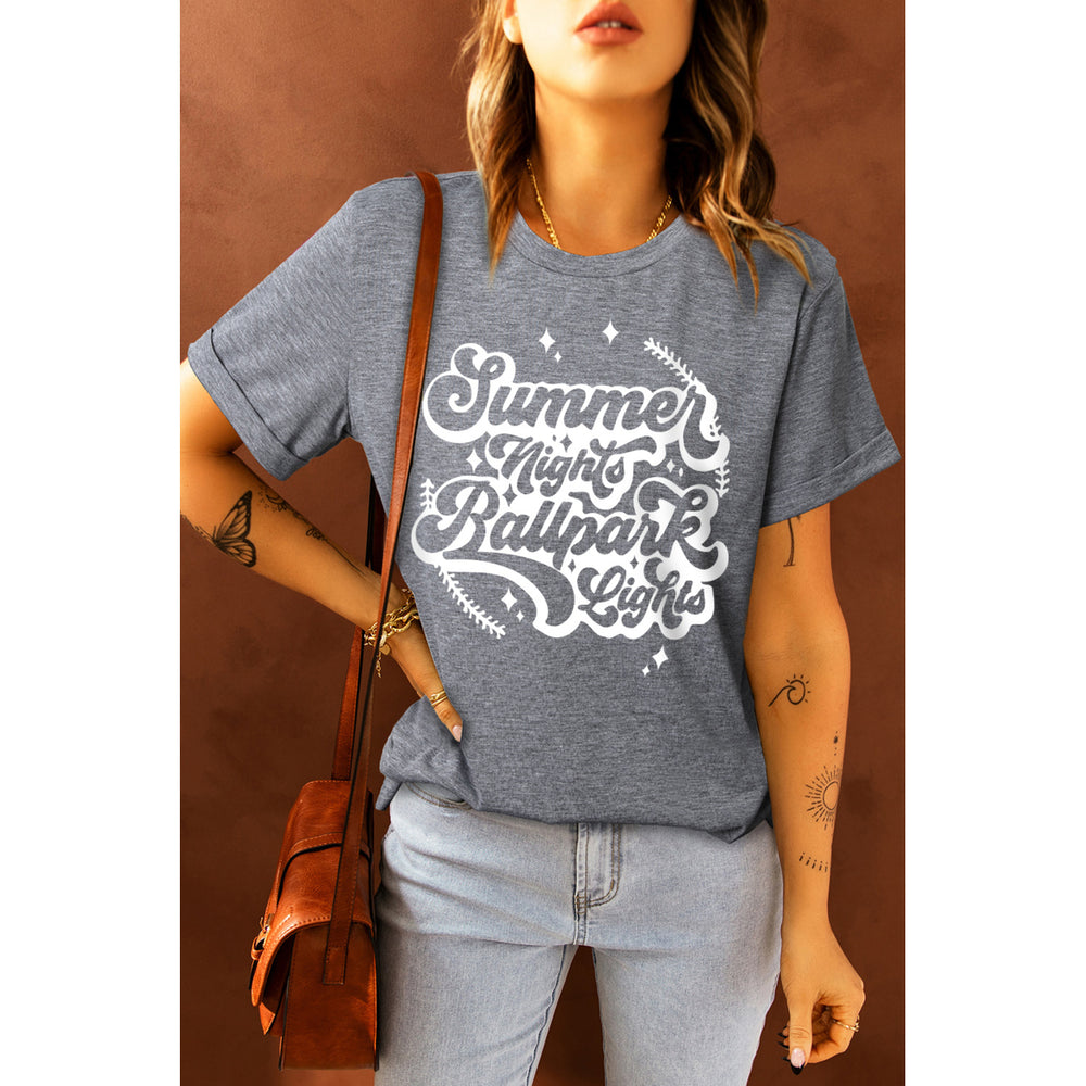Womens Gray Summer Nights and Ballpark Lights Graphic T Shirt Image 2