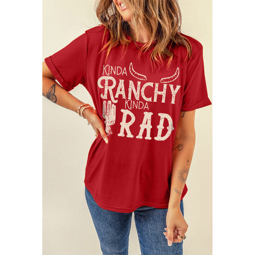 Womens Red KINDA RANCHY KINDA RAD Cactus Print Graphic T Shirt Image 2