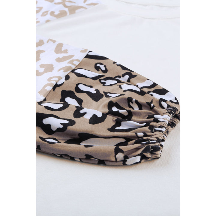 Womens Beige Leopard Print Bubble Sleeve Top Image 11