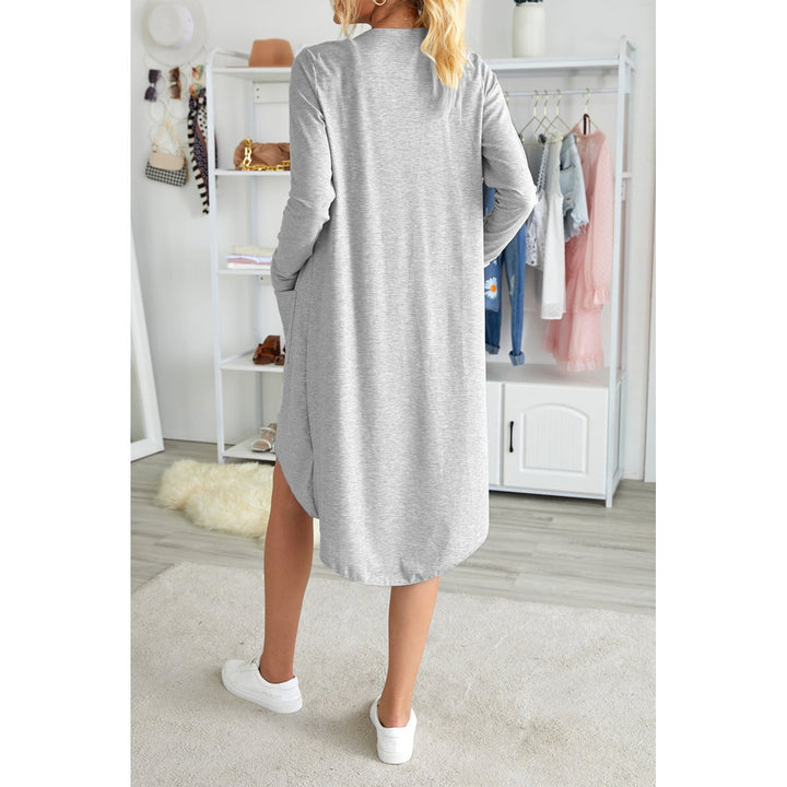Womens Light Gray Selected Button Pocketed High Low Cardigan Image 1