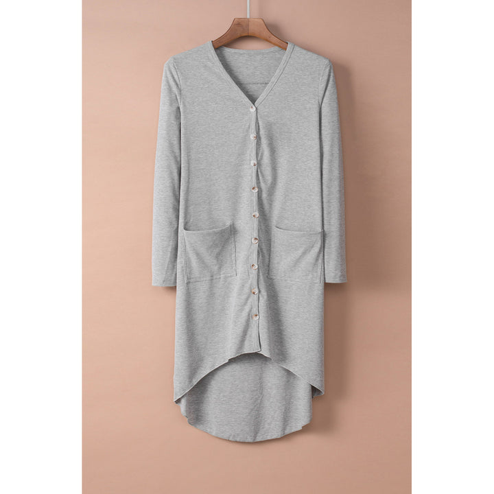 Womens Light Gray Selected Button Pocketed High Low Cardigan Image 4