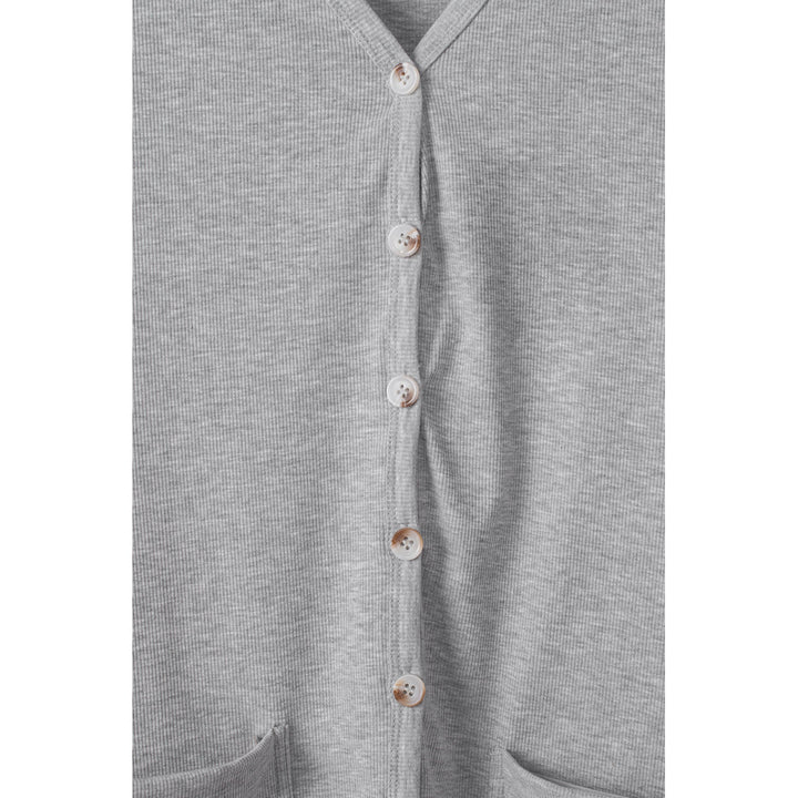 Womens Light Gray Selected Button Pocketed High Low Cardigan Image 9