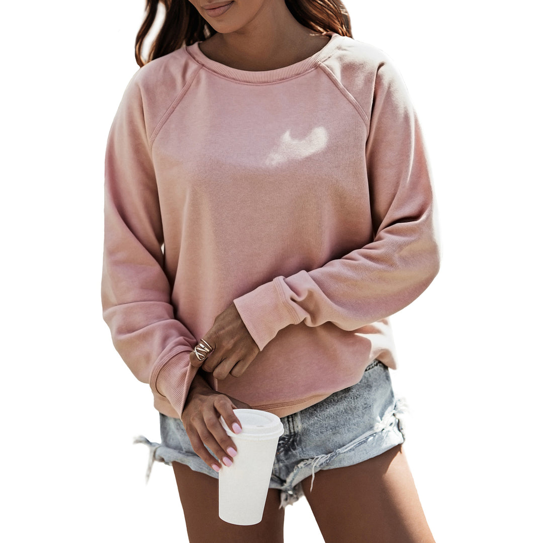 Womens Pink French Terry Cotton Blend Pullover Sweatshirt Image 6