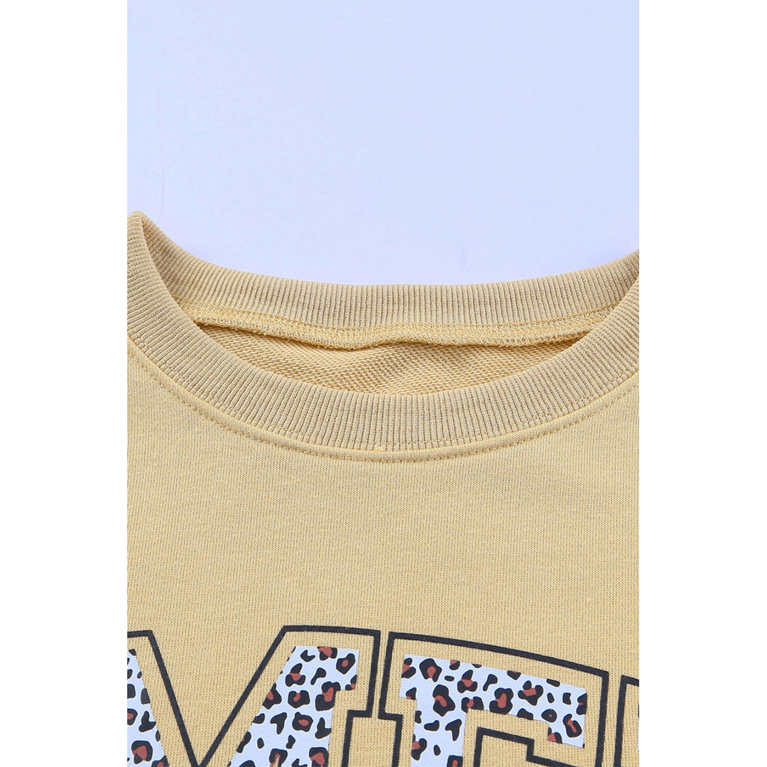 Womens Khaki AMEN Leopard Letter Print Oversized Pullover Sweatshirt Image 12