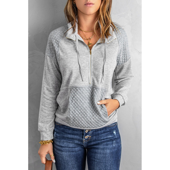 Womens Quilted Patch Half Zipper Sweatshirt Image 3