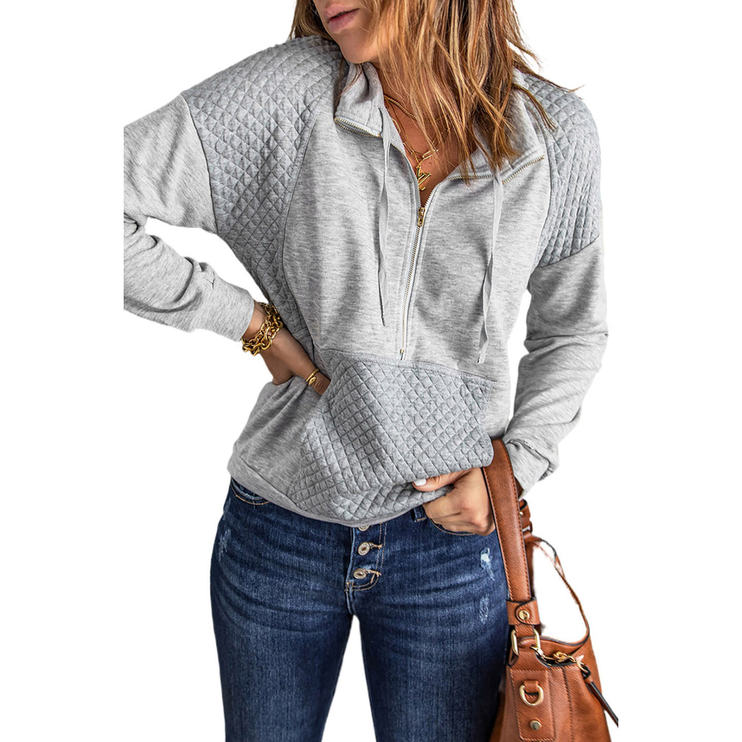 Womens Quilted Patch Half Zipper Sweatshirt Image 11