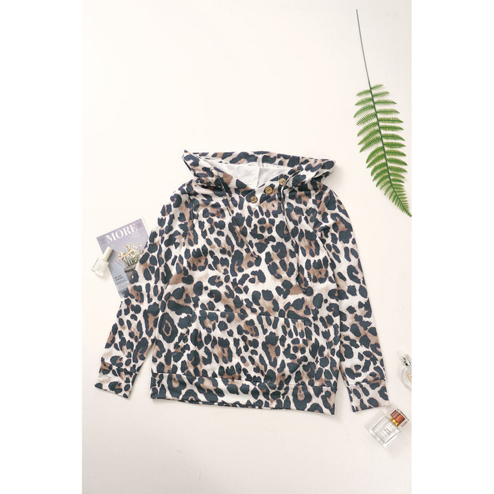 Womens Leopard Print Kangaroo Pocket Hoodie Image 6