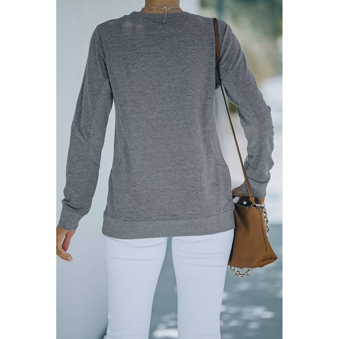 Womens Gray Wash Fleece Pullover Sweatshirt Image 1