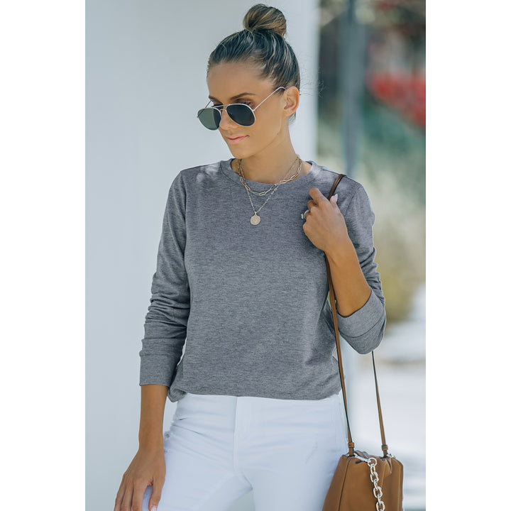 Womens Gray Wash Fleece Pullover Sweatshirt Image 4
