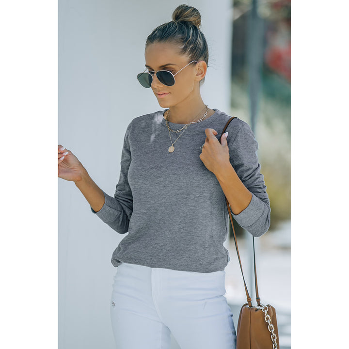 Womens Gray Wash Fleece Pullover Sweatshirt Image 6