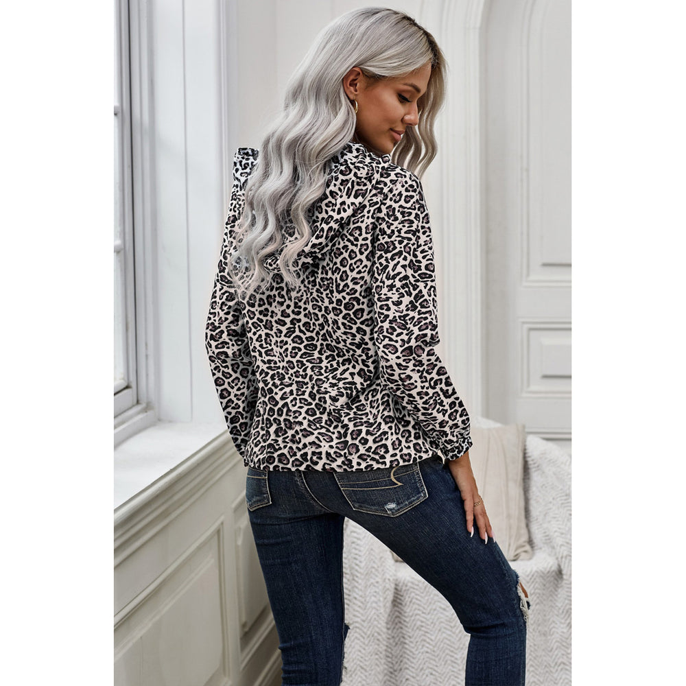 Womens Zip Neck Leopard Pullover Hoodie Image 2