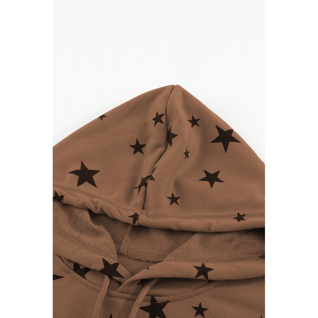 Womens Khaki Star Print Hoodie with Side Slits Image 10