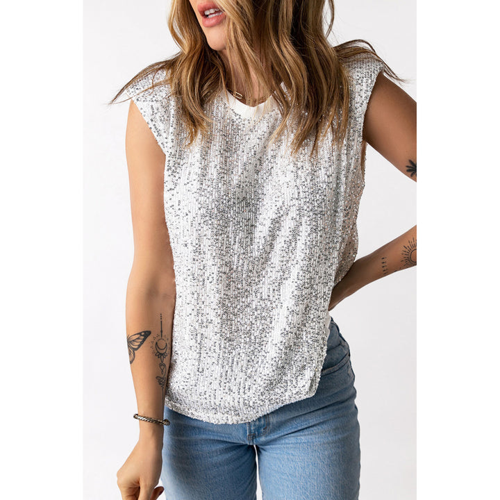 Womens Apricot Sequin Round Neck Tank Top Image 3