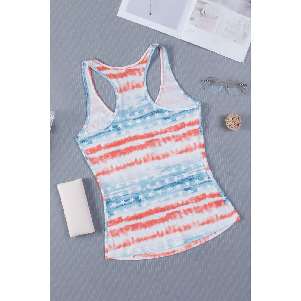 Womens American Flag Scoop Neck Buttoned Tank Top Image 2