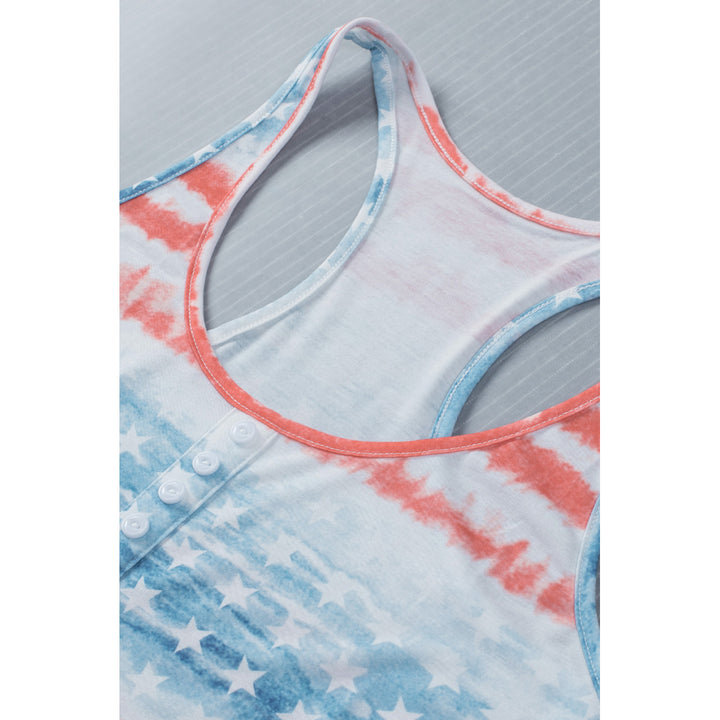 Womens American Flag Scoop Neck Buttoned Tank Top Image 3