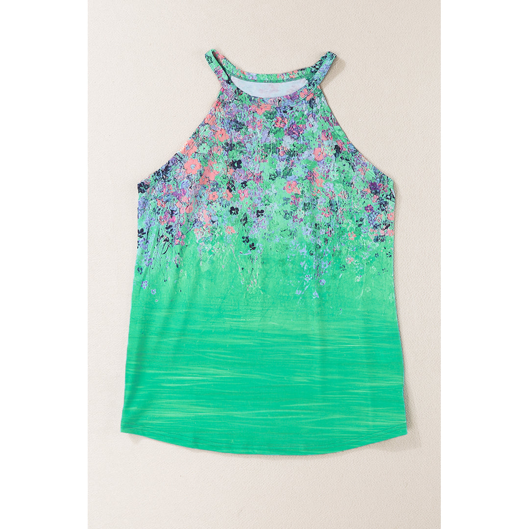 Womens Green Floral Print Halter Neck Tank Top Image 3
