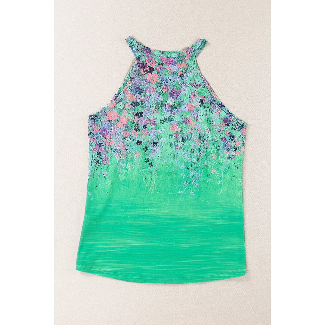Womens Green Floral Print Halter Neck Tank Top Image 4