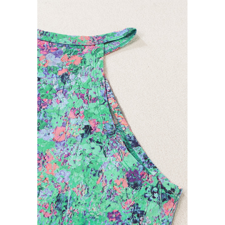 Womens Green Floral Print Halter Neck Tank Top Image 6