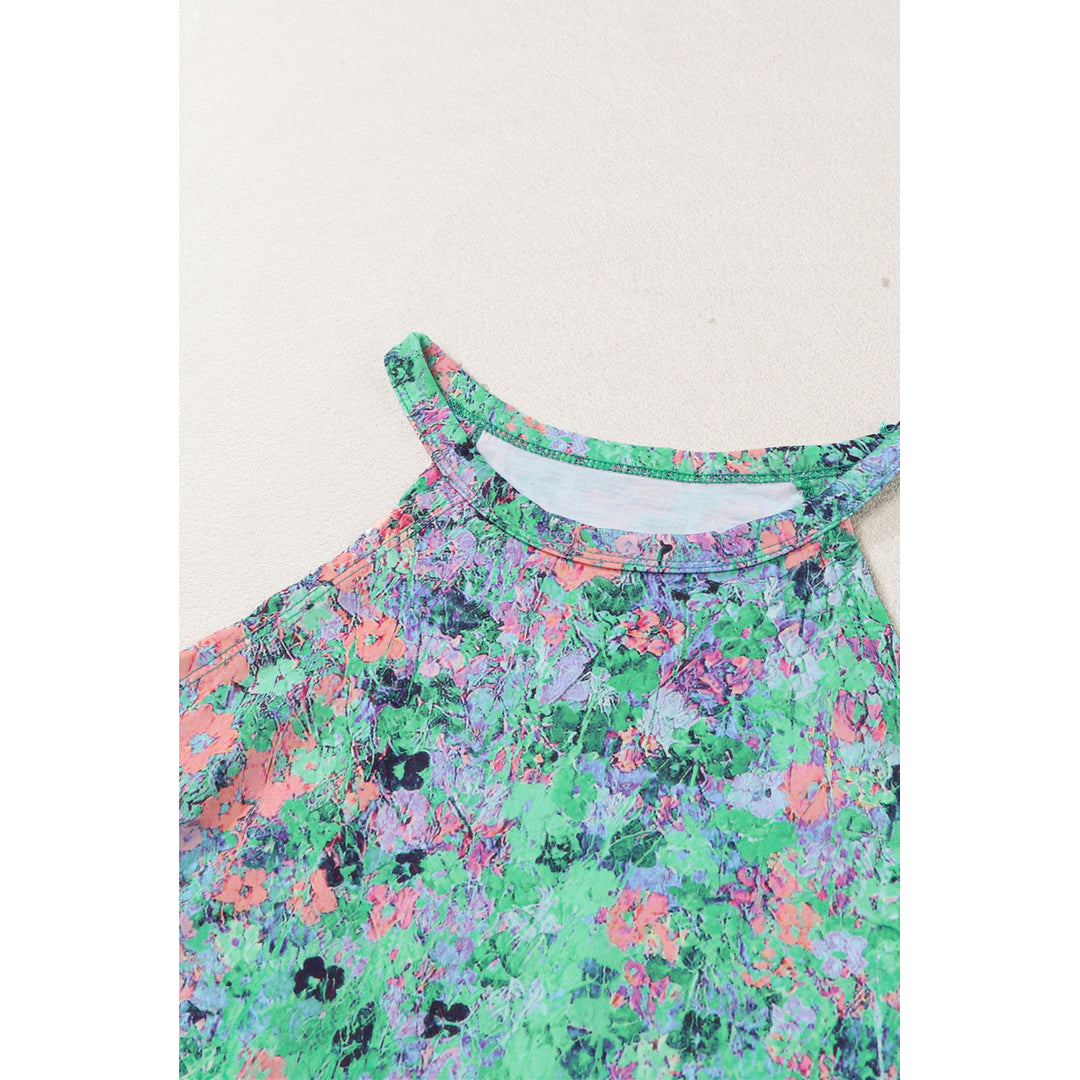 Womens Green Floral Print Halter Neck Tank Top Image 7