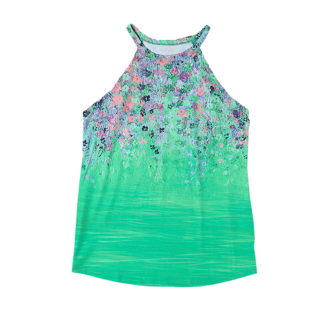 Womens Green Floral Print Halter Neck Tank Top Image 11
