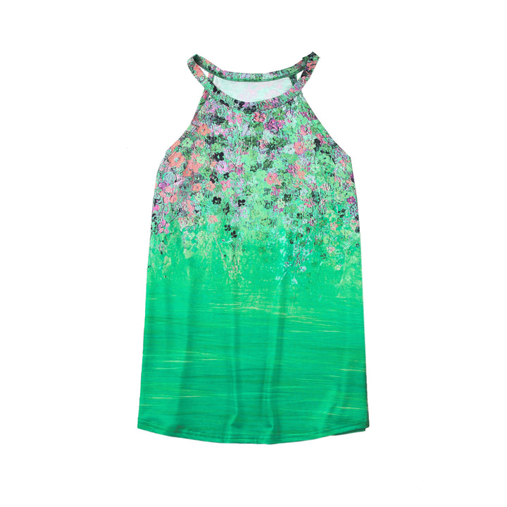 Womens Green Floral Print Halter Neck Tank Top Image 12