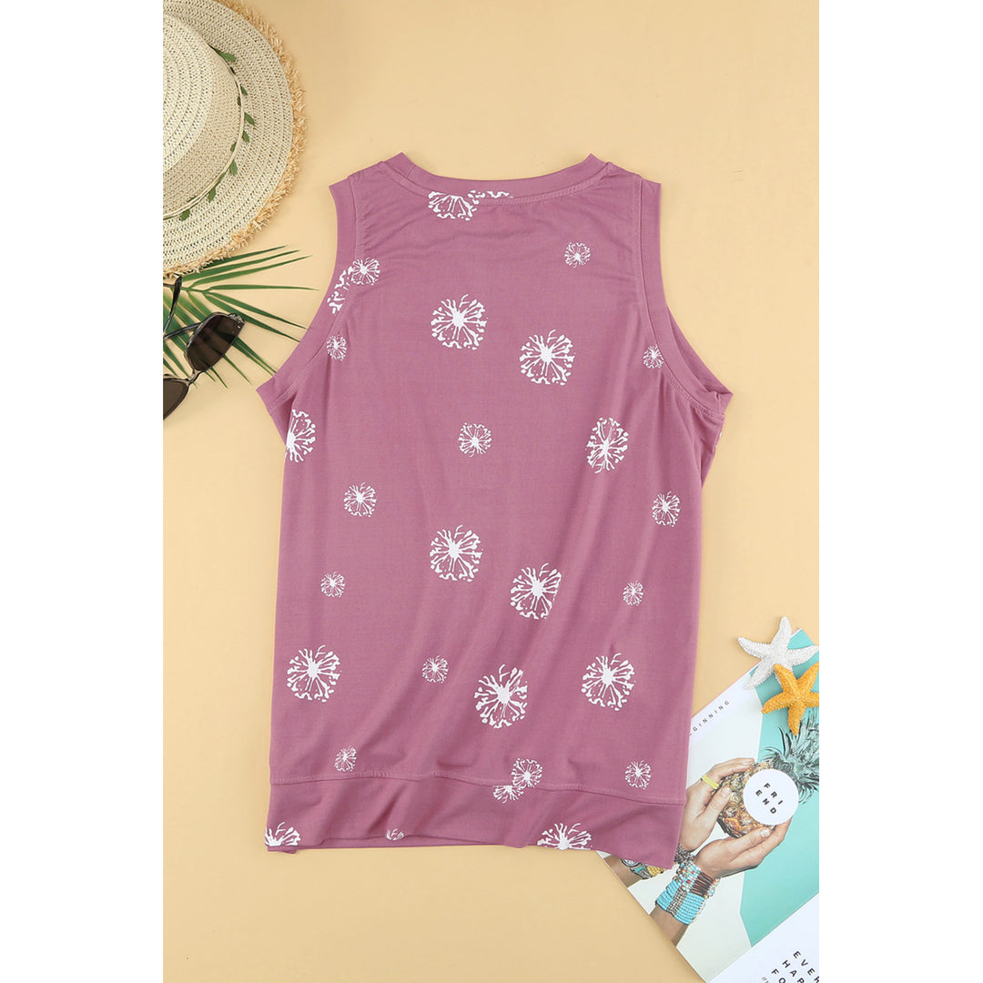 Womens Pink Star Print Knit Tank with Slits Image 4
