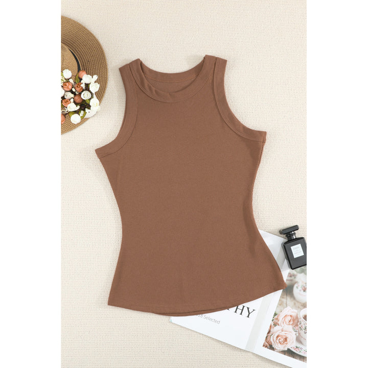 Womens Solid Round Neck Ribbed Tank Top Image 6