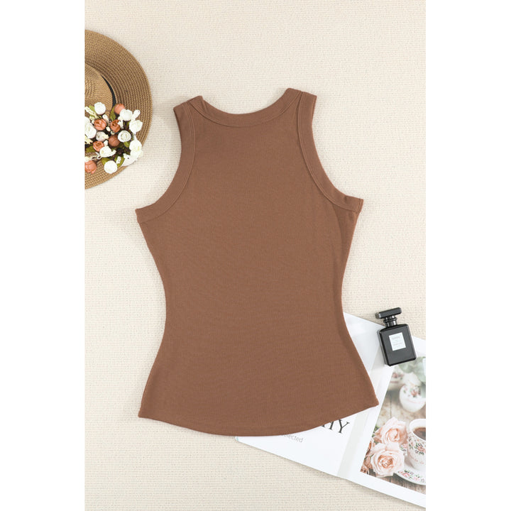 Womens Solid Round Neck Ribbed Tank Top Image 7
