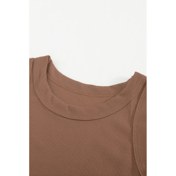 Womens Solid Round Neck Ribbed Tank Top Image 8