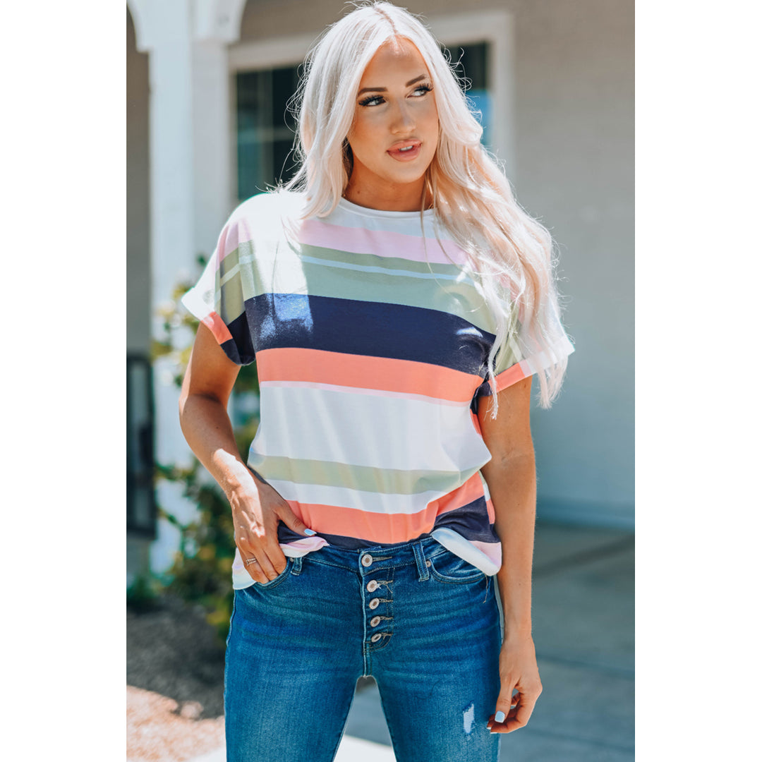 Womens Striped Cotton Blend Short-sleeved Top Image 8
