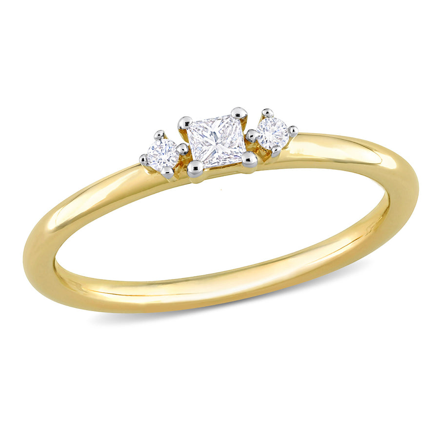 1/6 Carat (ctw I1-I2H-I) Diamond Three-Stone Ring in 14K Yellow Gold Image 1