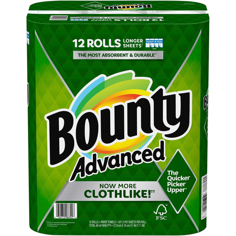 Bounty Advanced 2-Ply Paper TowelsWhite101 Select-A-Size Sheets12 Count Image 1